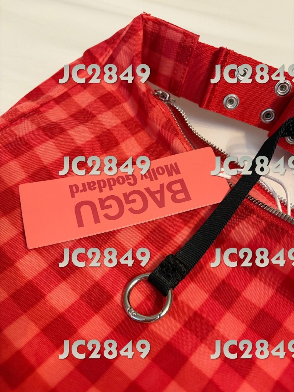 NWT Baggu x Molly Goddard Popper Strap Medium Nylon Crescent Bag (Ruby Gingham) - Picture 4 of 5